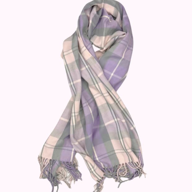pastel pink violet check muffler
