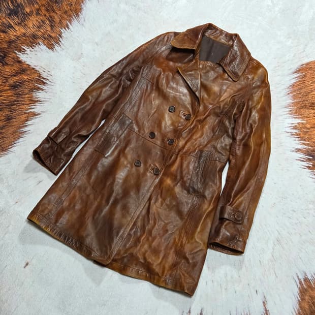 이태리산 리얼레더 브라운 가죽 코트