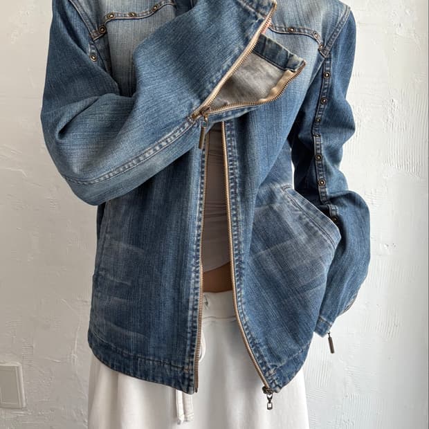 Just Cavalli 저스트 카발리 스터드 데님 바이커 자켓