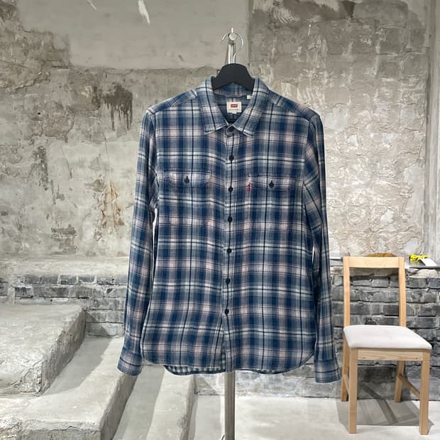 리바이스 레드탭 블루 트윈포켓 타탄체크 코튼 셔츠