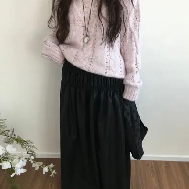 레더 밴딩 스모크 롱스커트