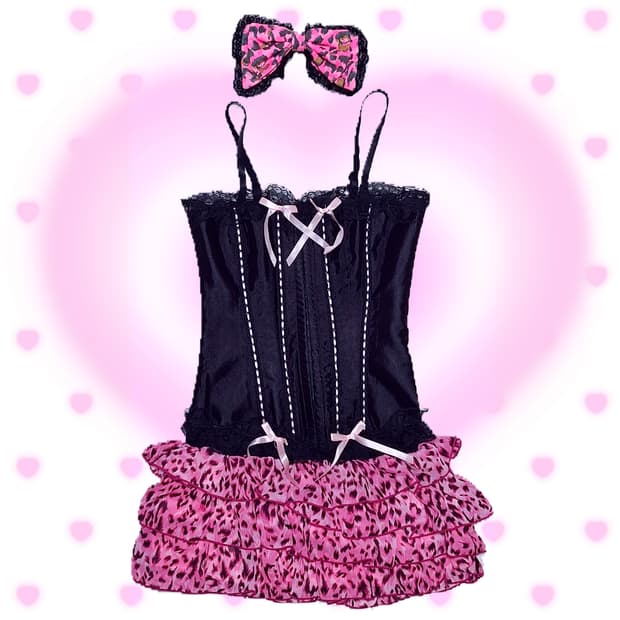 히메갸루 셋업 코르셋 뷔스티에 호피 레오파드 핑크 y2k 갸루