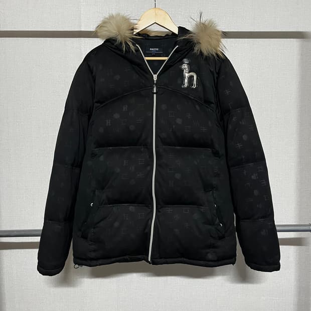 헤지스 블랙 퍼 후드 패딩 L