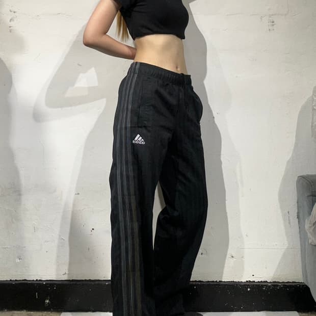 아디다스 블랙 그레이 삼선 와이드 팬츠 M