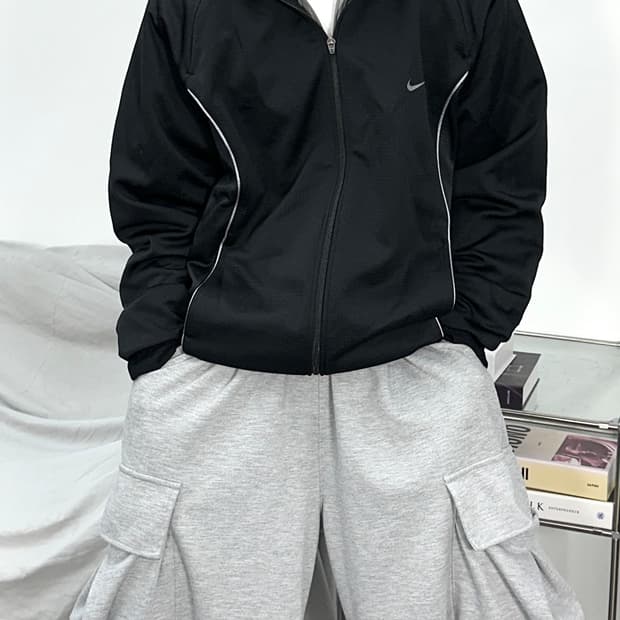 나이키 블랙 그레이 파이핑 트랙탑 져지 2XL