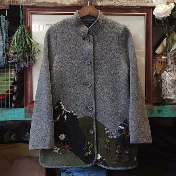 90s 기스바인 프렌치 울 니트 코트 오스트리아 티롤 코트 헤비울 컨트리