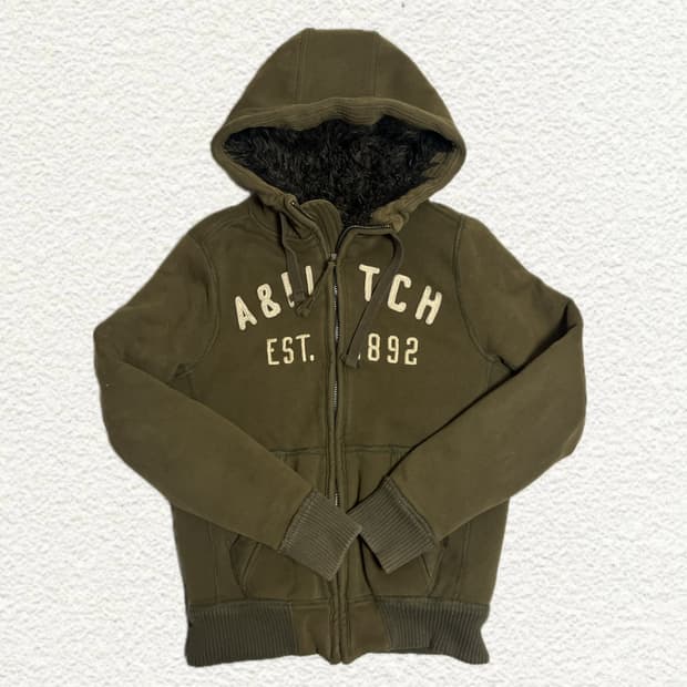아베크롬비 울프죠 카키 털안감 후드집업 M