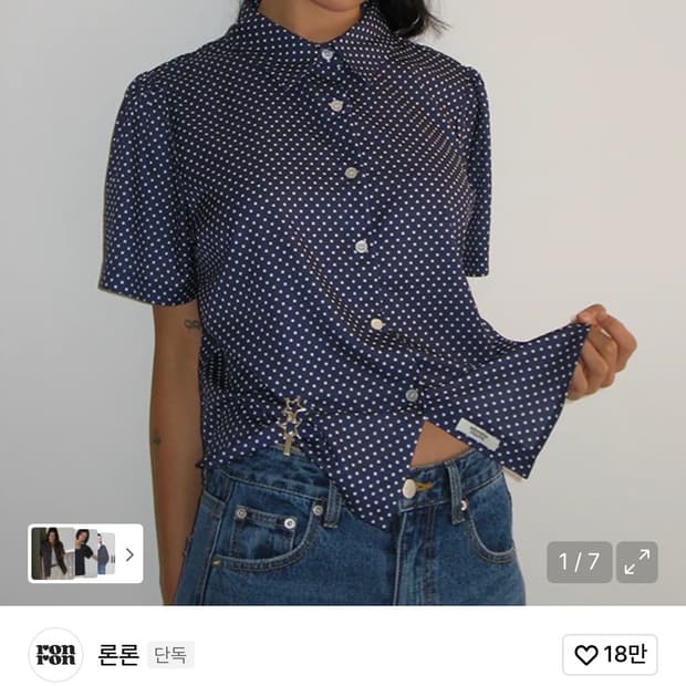 론론 POLKA DOT SHORT SLEEVE SHIRT NAVY