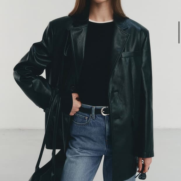 던스트 유니섹스 2버튼 비건레더 블레이저 자켓 블랙 XS