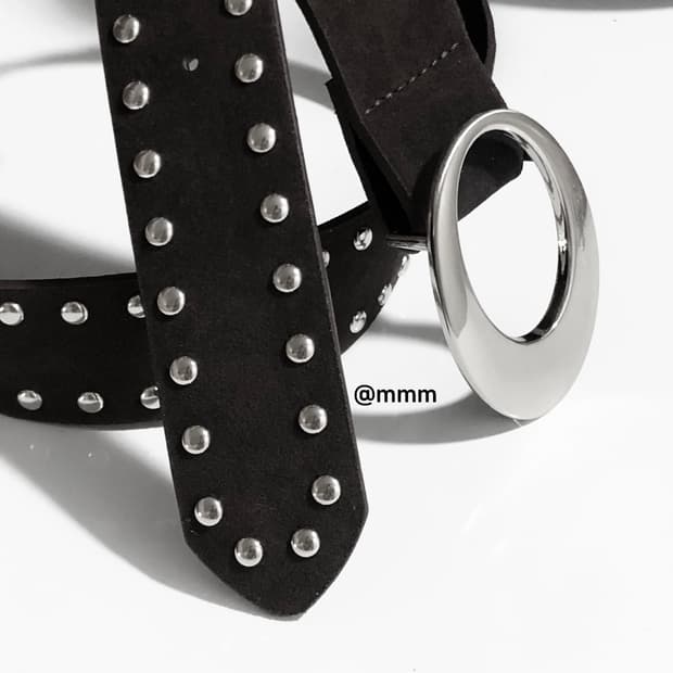 [Unisex] 오벌 원버클 스터드 벨트 블랙