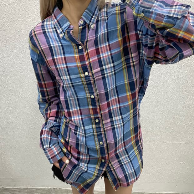 폴로 랄프로렌 연보라포니 보라체크 셔츠 M