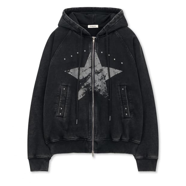 헬레네파리스 쉐터드 스타 빈티지 다잉 후드 집업 [블랙 워시드] 