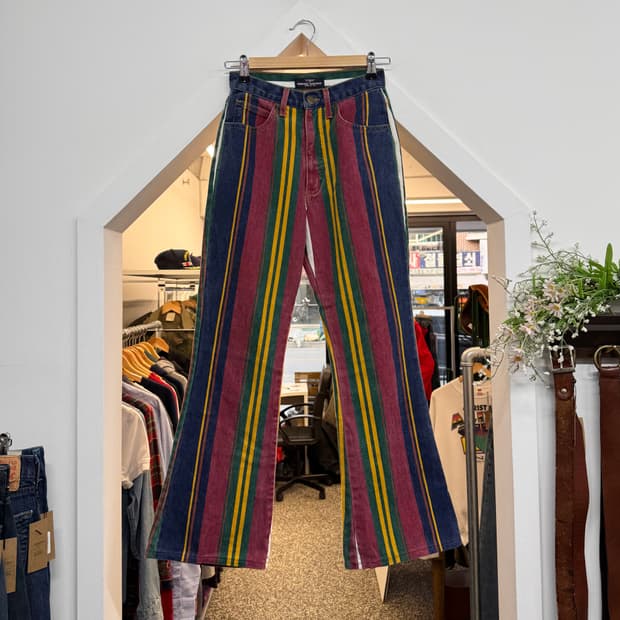 80s 게스 골저스 스트라이프 부츠컷 데님 made in USA (24)