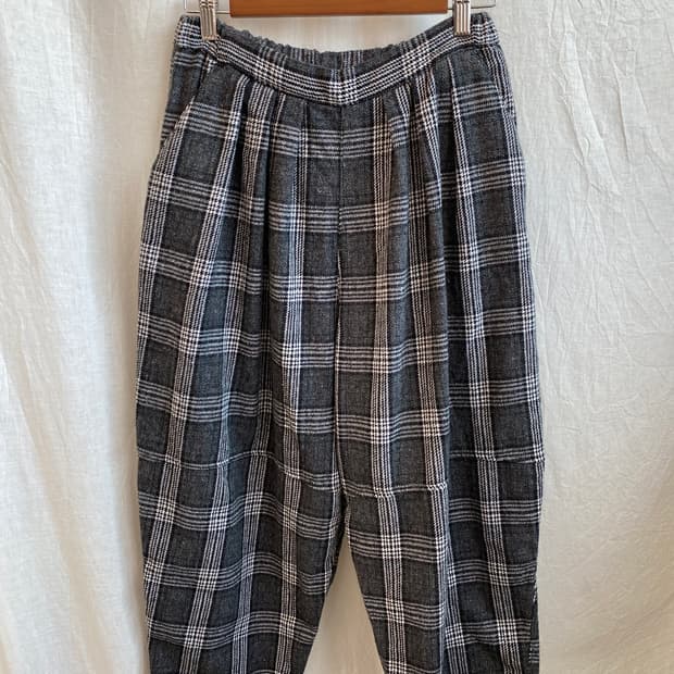 EASE BLUE 면혼방 체크 밴딩 팬츠(F)