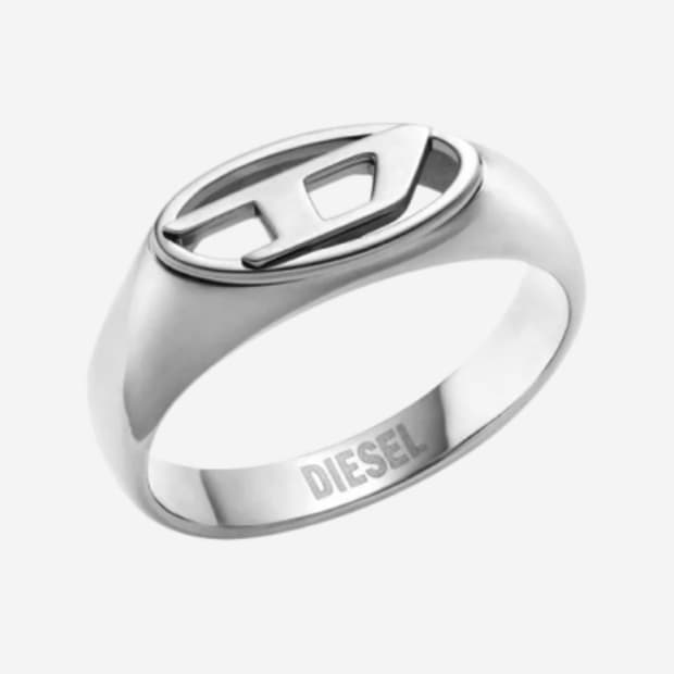 디젤 반지 스틸 오벌 로고 시그넷 링 DX1587040