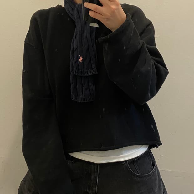 폴로랄프로렌 핑크 포니 네이비 케이블스카프