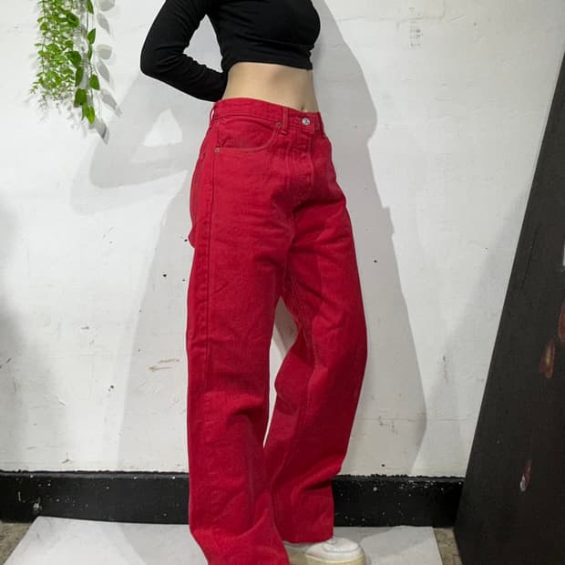 리바이스 509 인디 레드 데님 와이드 팬츠 청바지 