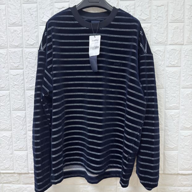 (25SS 새상품) 준지 벨루아 스트라이프 라운드넥 오버핏 롱슬리브