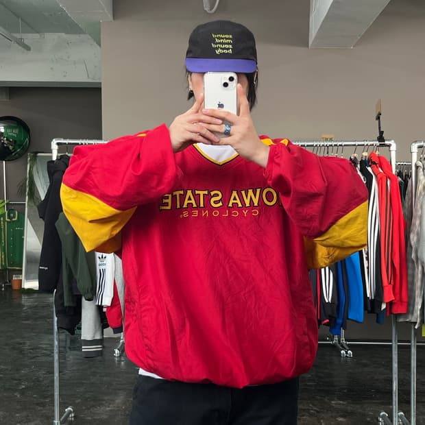 빈티지 올드스쿨 V넥 바람막이 웜업자켓