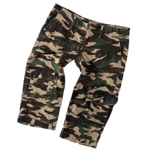 빈티지 우드랜드 카모 지퍼 디테일 크롭 카고 팬츠