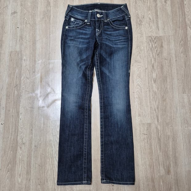 트루릴리전 여성 워싱 스트레이트 데님진 청바지