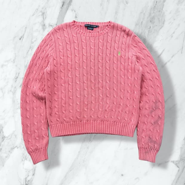 폴로 랄프로렌 핑크 케이블 코튼 니트