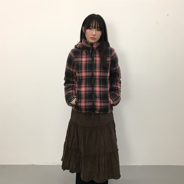 Jpn Kitsch Wool Check Puffer Jacket