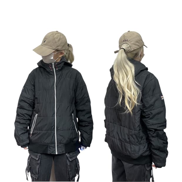 컨버스 블랙 일본판 안감 기모 오버핏 패딩 점퍼 올드스쿨 자켓 L