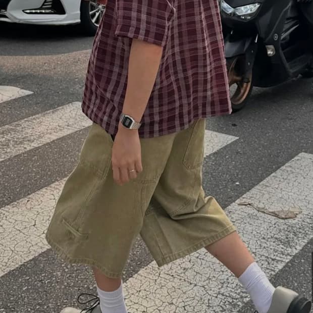 인템포무드 유즈드 워시 버뮤다 팬츠 카키m