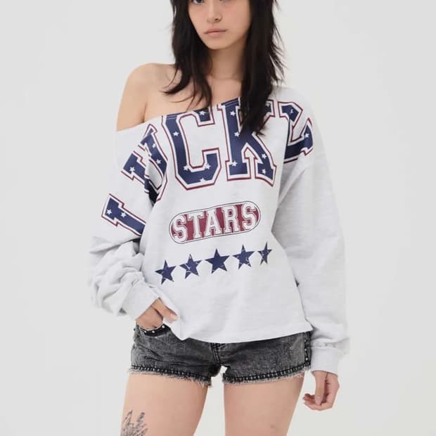 익스파이어드걸 럭키 스타 스웻셔츠 멜란지그레이