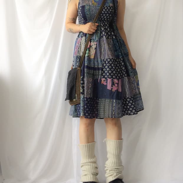 Patch work point sleeveless one piece