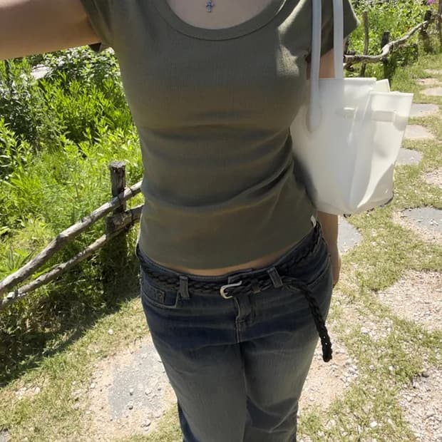 새상품) easeas basic ribbed U-neck t 올리브카키