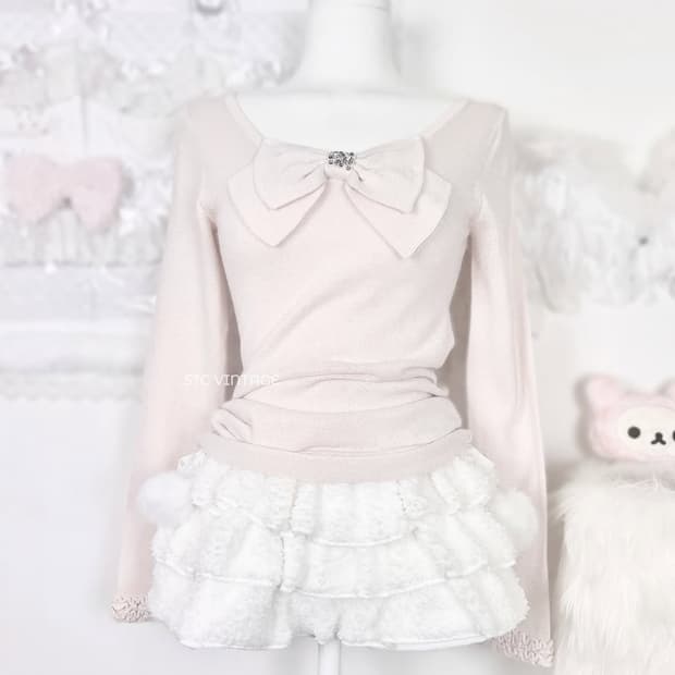 일본 빈티지 리본 큐빅 핑크 탑 로걀탑 히메갸루 stc 리즈리사 