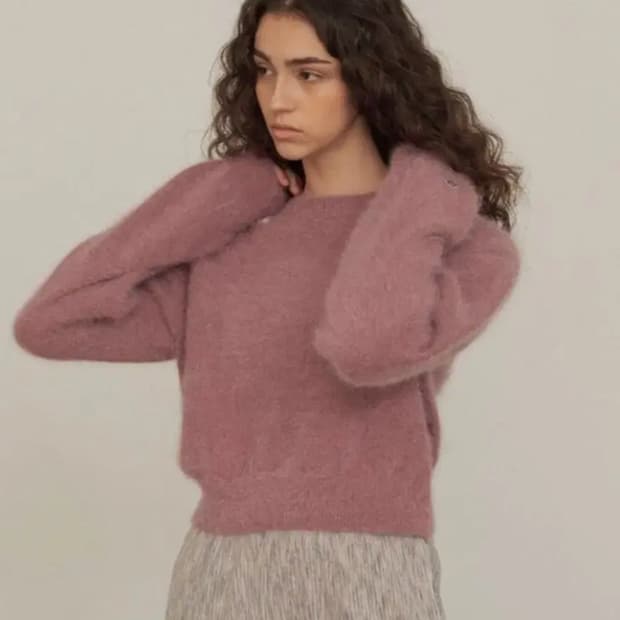 다이애그널 모헤어 니트 핑크