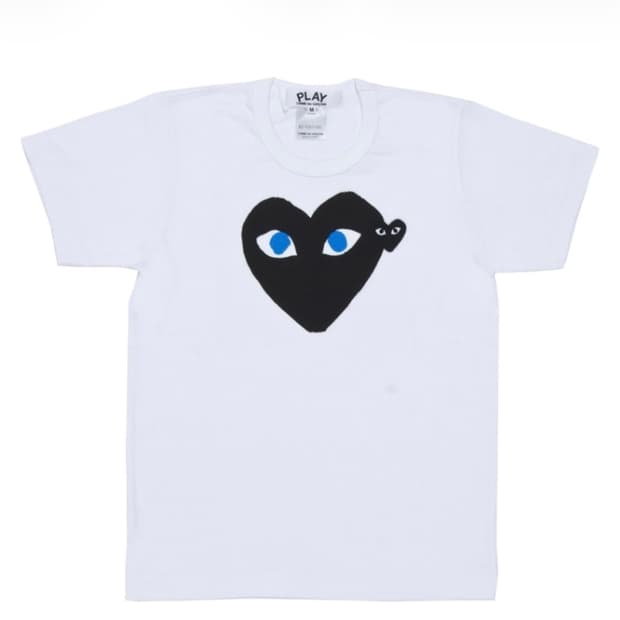 꼼데가르송 블랙 하트 화이트 반팔티 XS 새상품