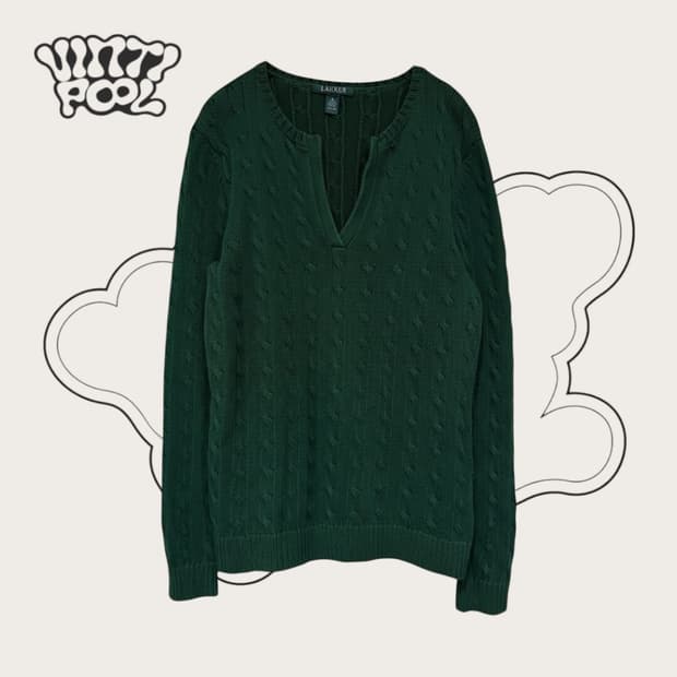 로렌 랄프로렌 브이넥 케이블 니트 L 그린 (w)