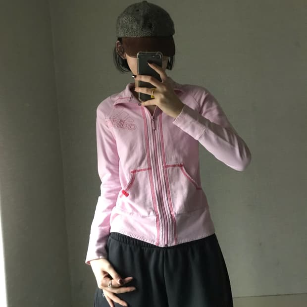 아디다스 연핑크 빅로고 면집업