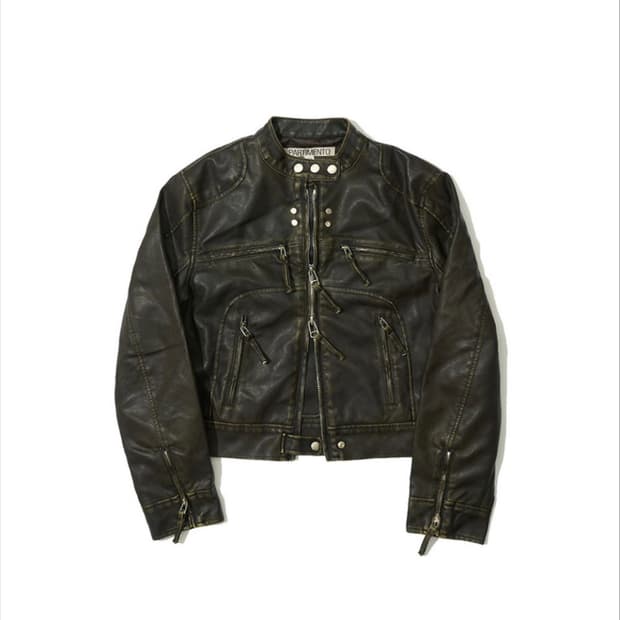 파르티멘토우먼 워시드 레더 바이커 자켓 (카키 브라운 ) M