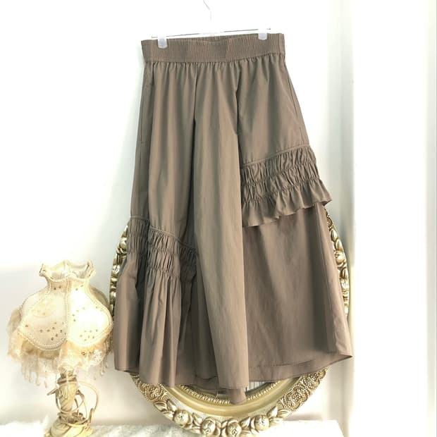 khaki beige shirring ruffle anorak skirt