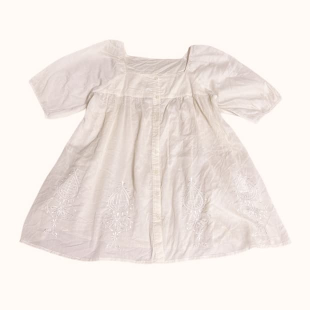 일본 빈티지 모리걸 핀터깔 해바라기 짜임 스퀘어넥 블라우스 