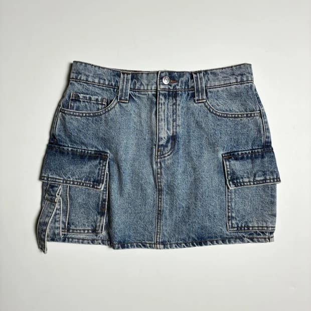 플랙 23FW 빈티지 워싱 카고 데님 미니 스커트 R1380