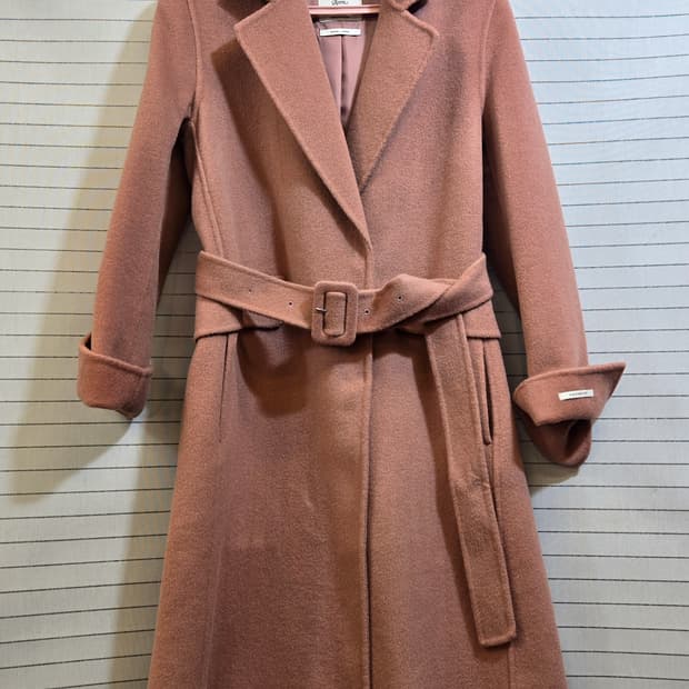 로엠 핸드메이드 울100%피치색상 벨트 울 코트