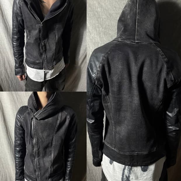 KMrii 암레더 비대칭 후드자켓