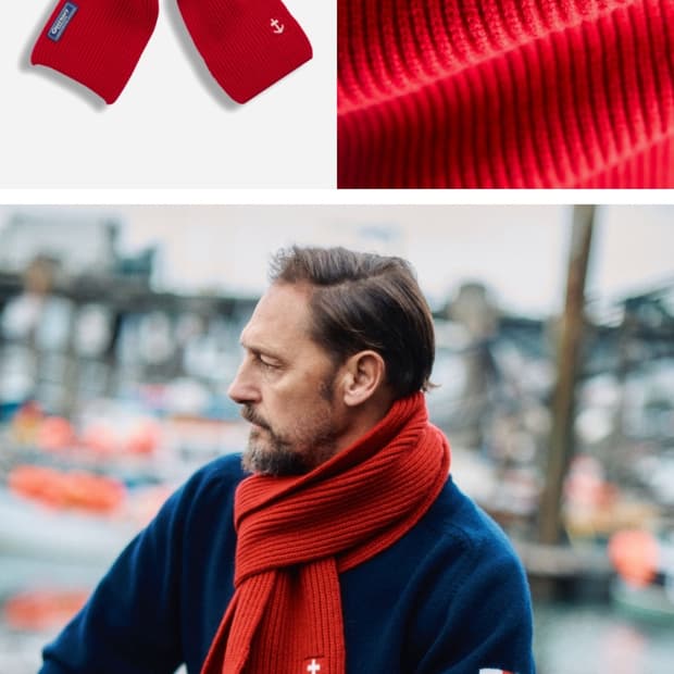 새제품-건지울른스 슈퍼파인 메리노울 앵커 머플러 레드