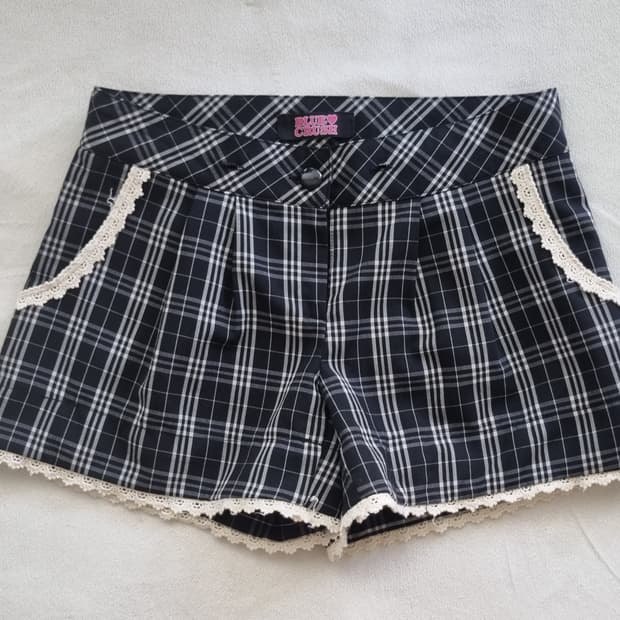 빈티지 모리걸 하구미 갸루 체크 레이스 팬츠