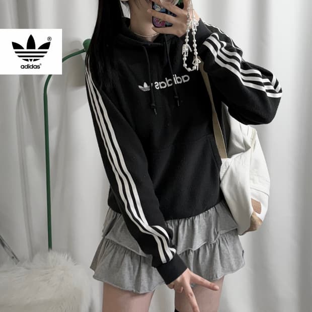 아디다스 블랙 파이어버드 뽀글이 후드티