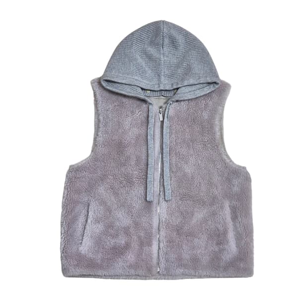 안지크 양모 퍼 후드 조끼