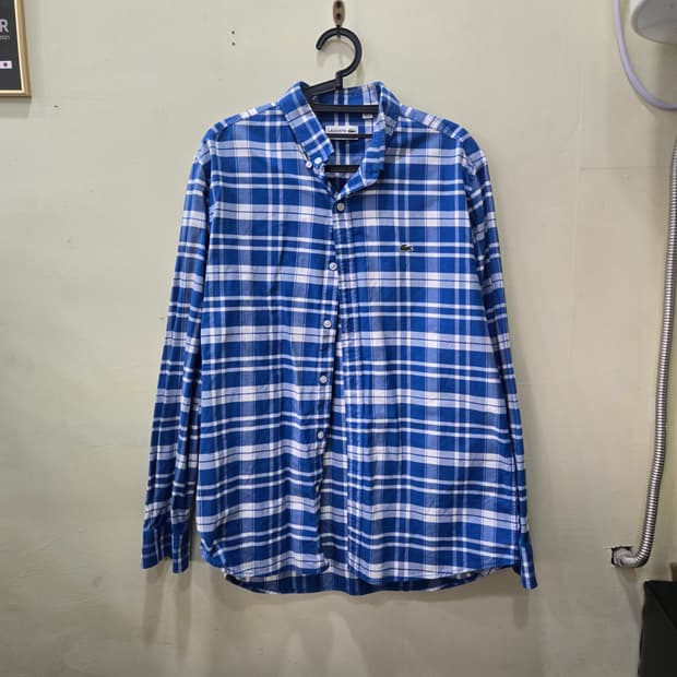 라코스테 슬림핏 블루 체크 셔츠