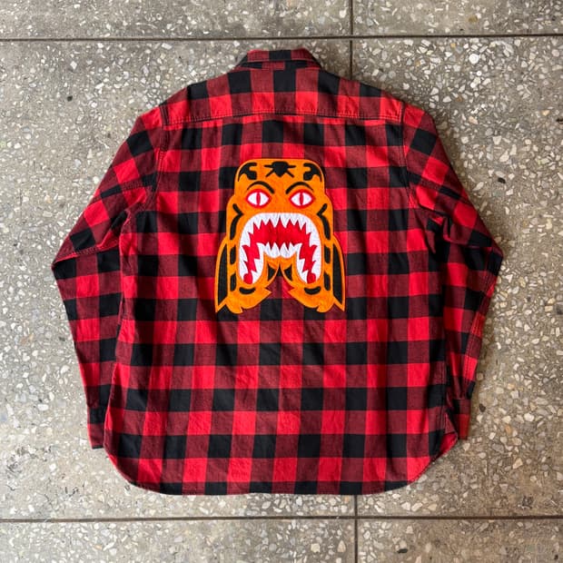 베이프 타이거 체크 플란넬 셔츠 M