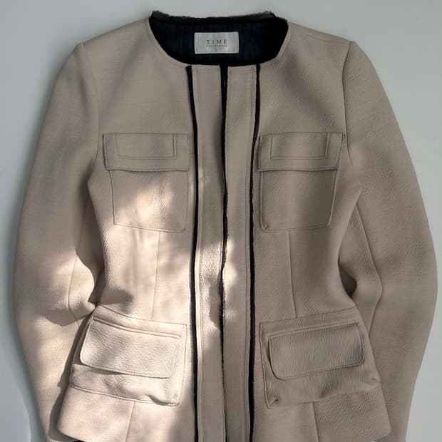 [S] 타임 TIME 포스트모던 한섬 베이지 카라리스 멀티포켓 자켓